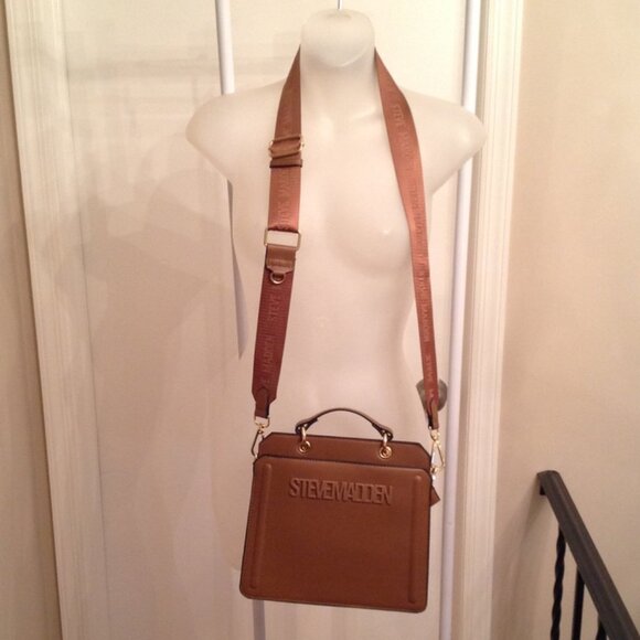 Steve Madden Bevelyn Brown Crossbody Purse Satchel - Cinnamon Saddle Brown - Picture 1 of 10